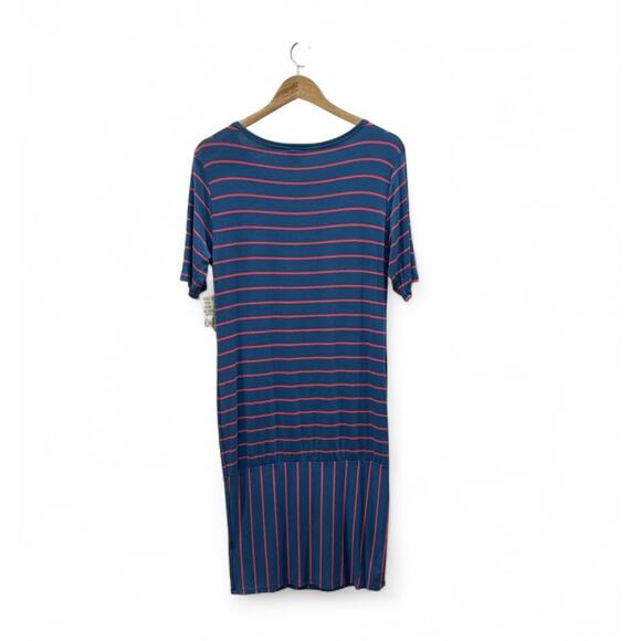 Women’s Lularoe Julia Blue And Red Striped Short Sleeve Dress Size L - NWT - Picture 3 of 4